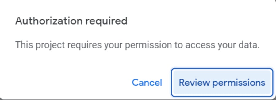apps script bigquery: upload code to bigquery review permissions